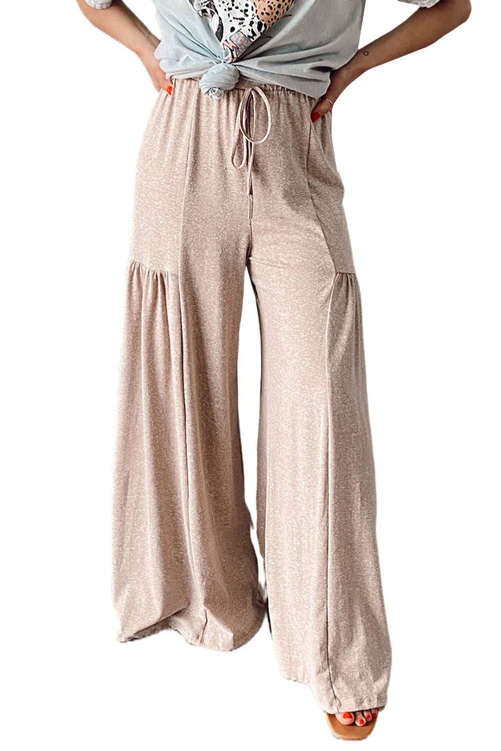 Pantalon large plissé kaki à cordon de serrage