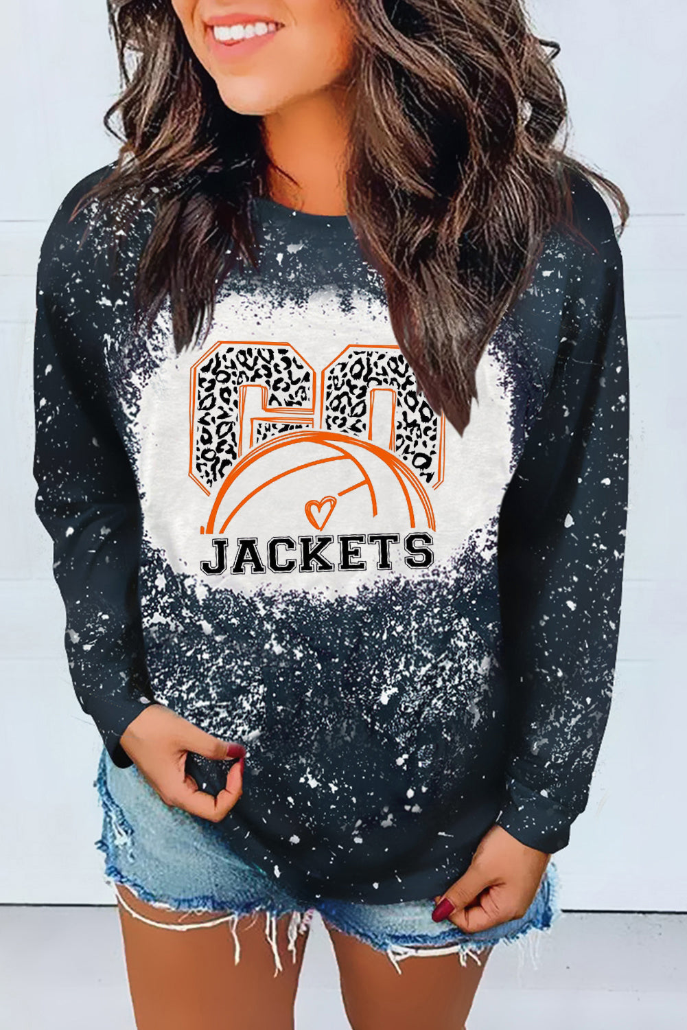 Blaues GO JACKETS Langarm-Sweatshirt mit Leoparden-Grafikdruck