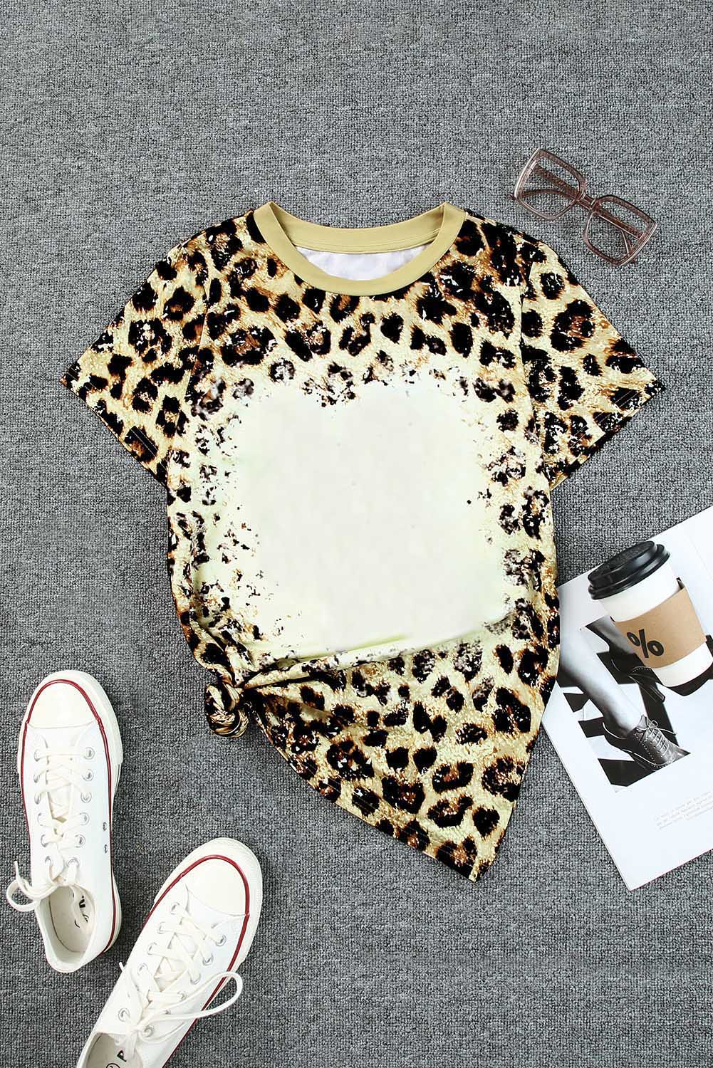 Gebleichtes Leoparden-T-Shirt mit O-Ausschnitt