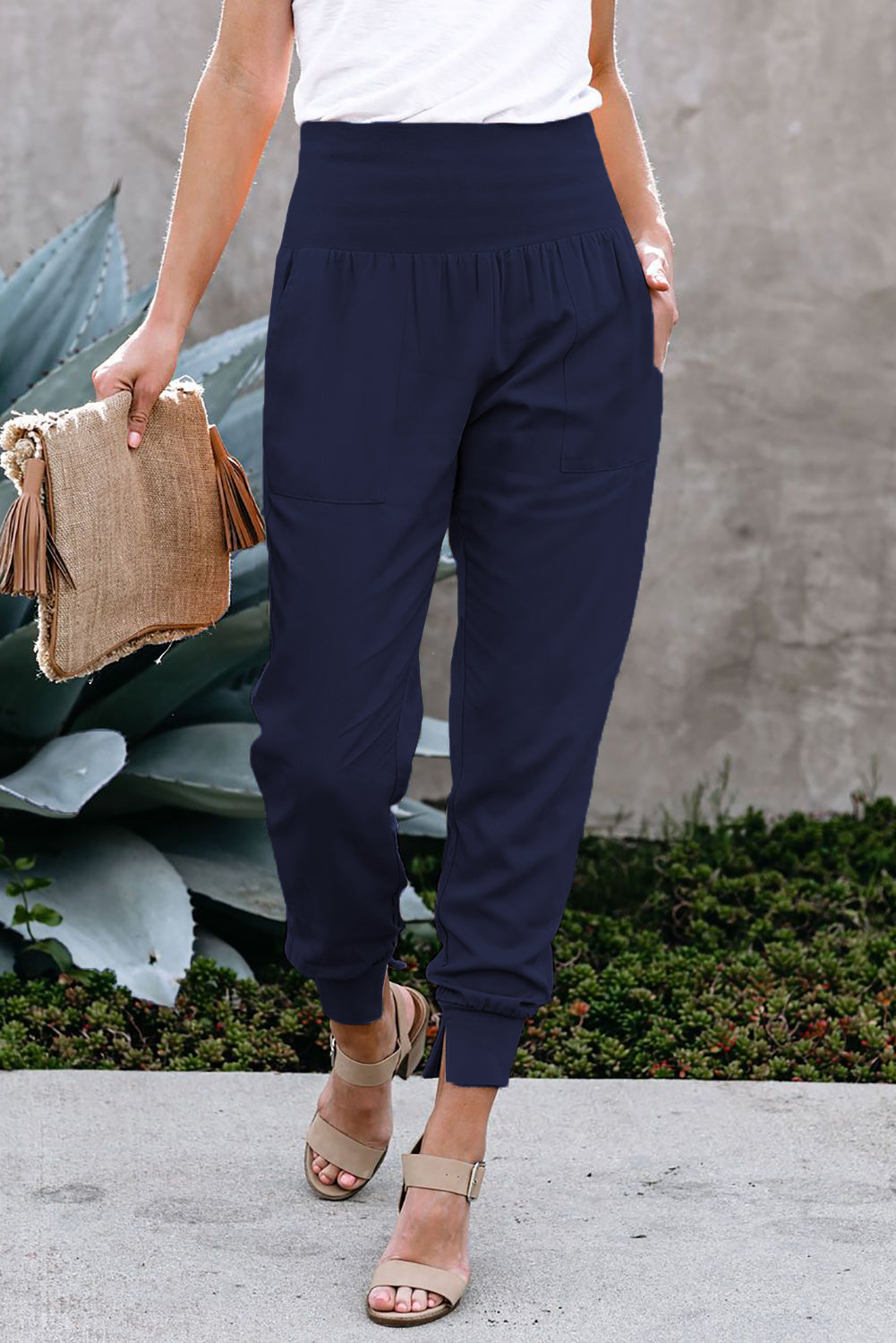 Blue Pocketed Casual Joggers