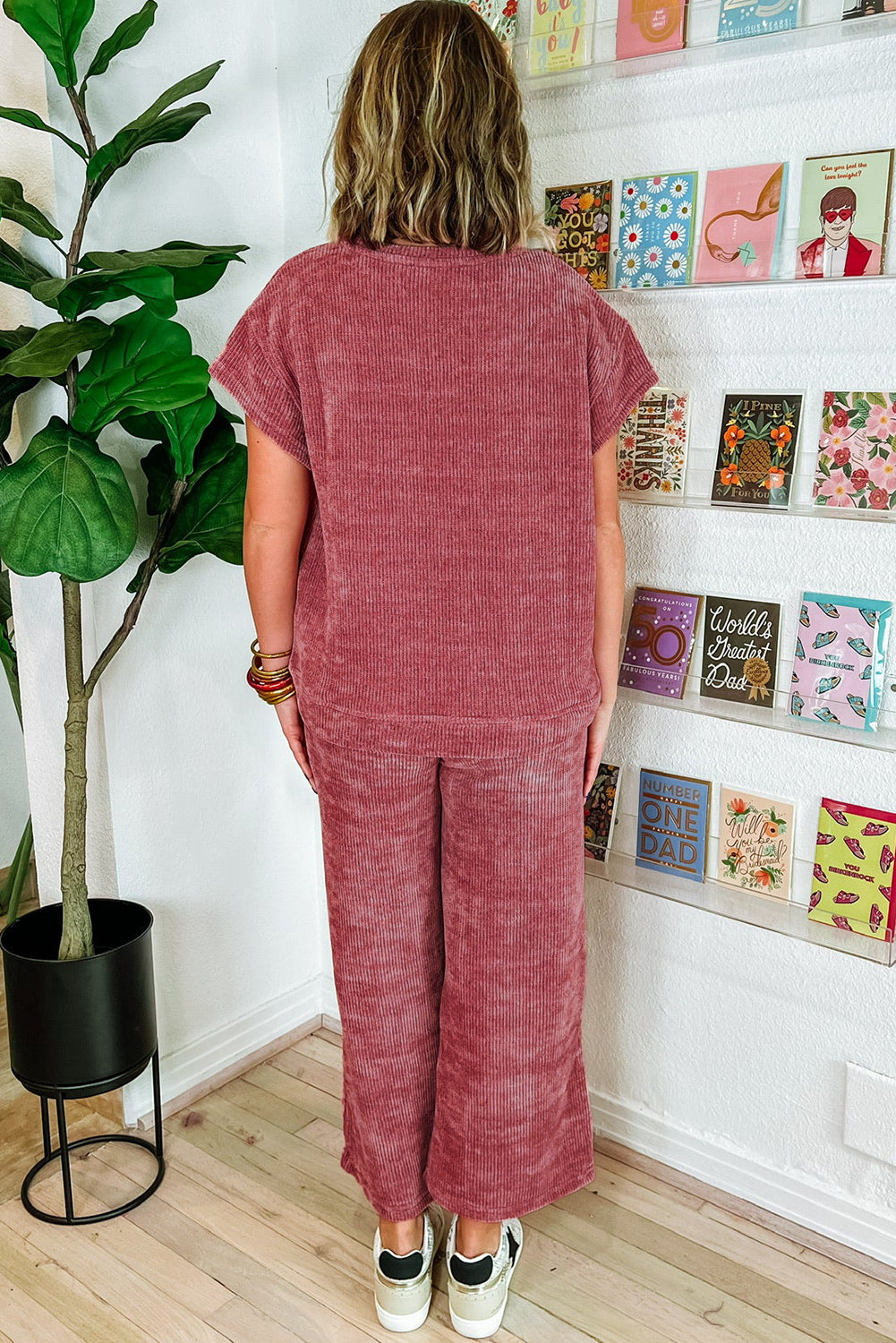 Komplet kratkih rokavov in kratke hlače Rose Pink Mineral Wash Corduroy