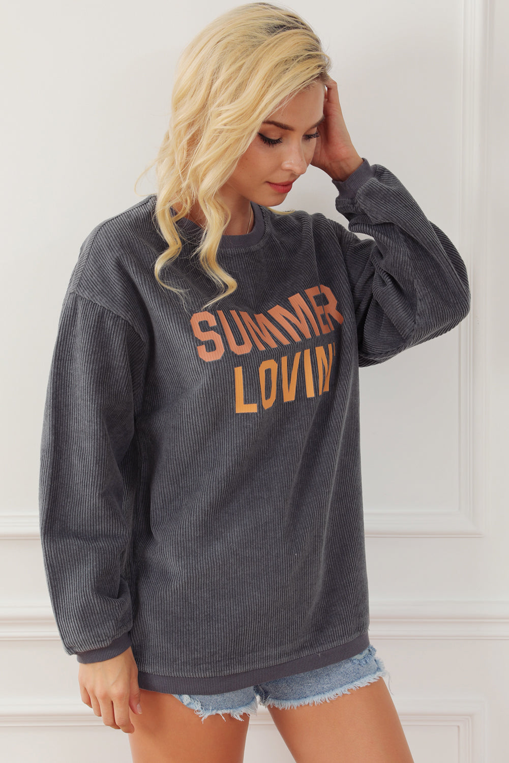 Gray SUMMER LOVIN Graphic Textured Pullover Sweatshirt