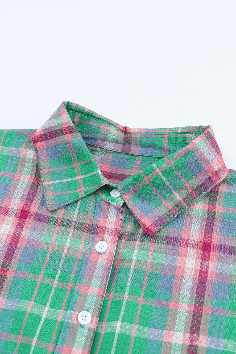 Chemise fendue boutonnée à manches longues à carreaux vert