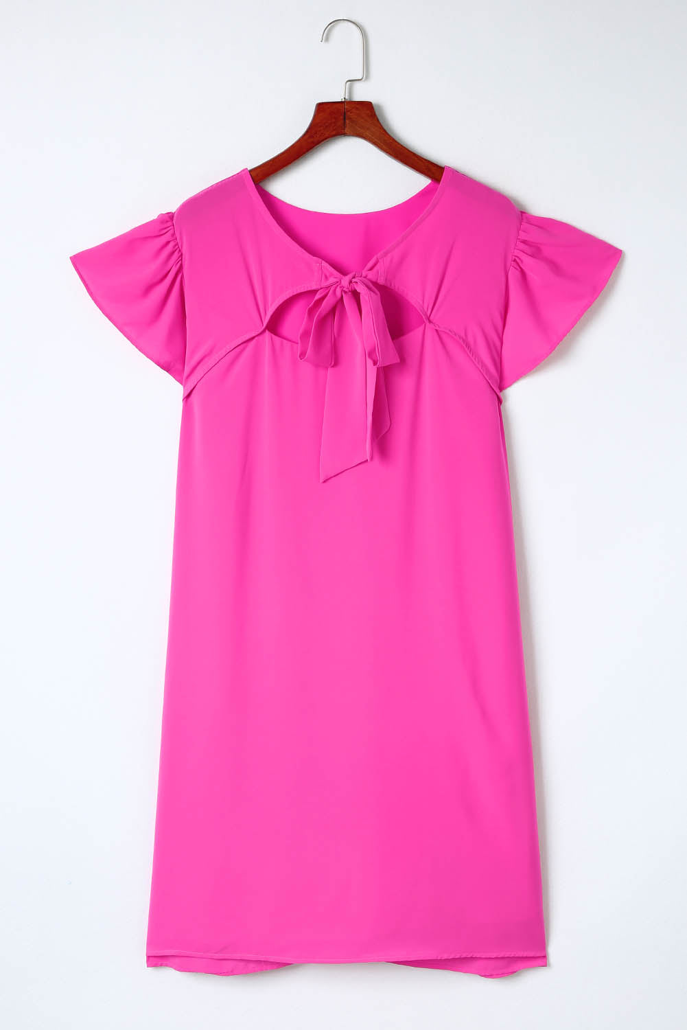 Ružičasta mini haljina s rukavima s volanima veće veličine