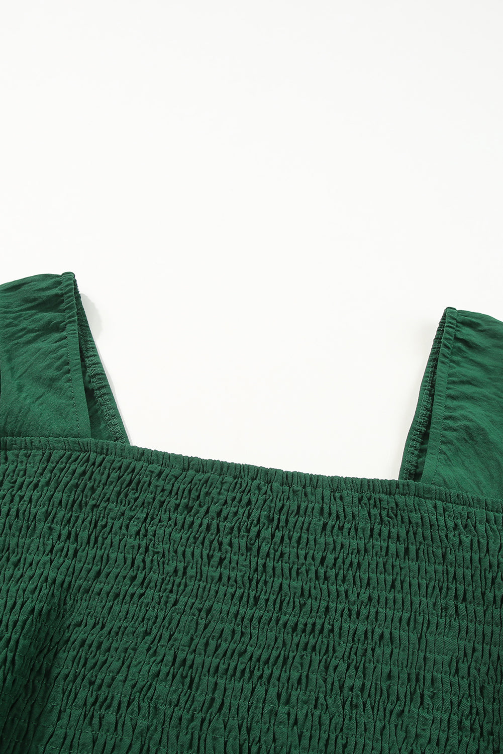 Ensemble haut et pantalon à basque smocké vert à col carré