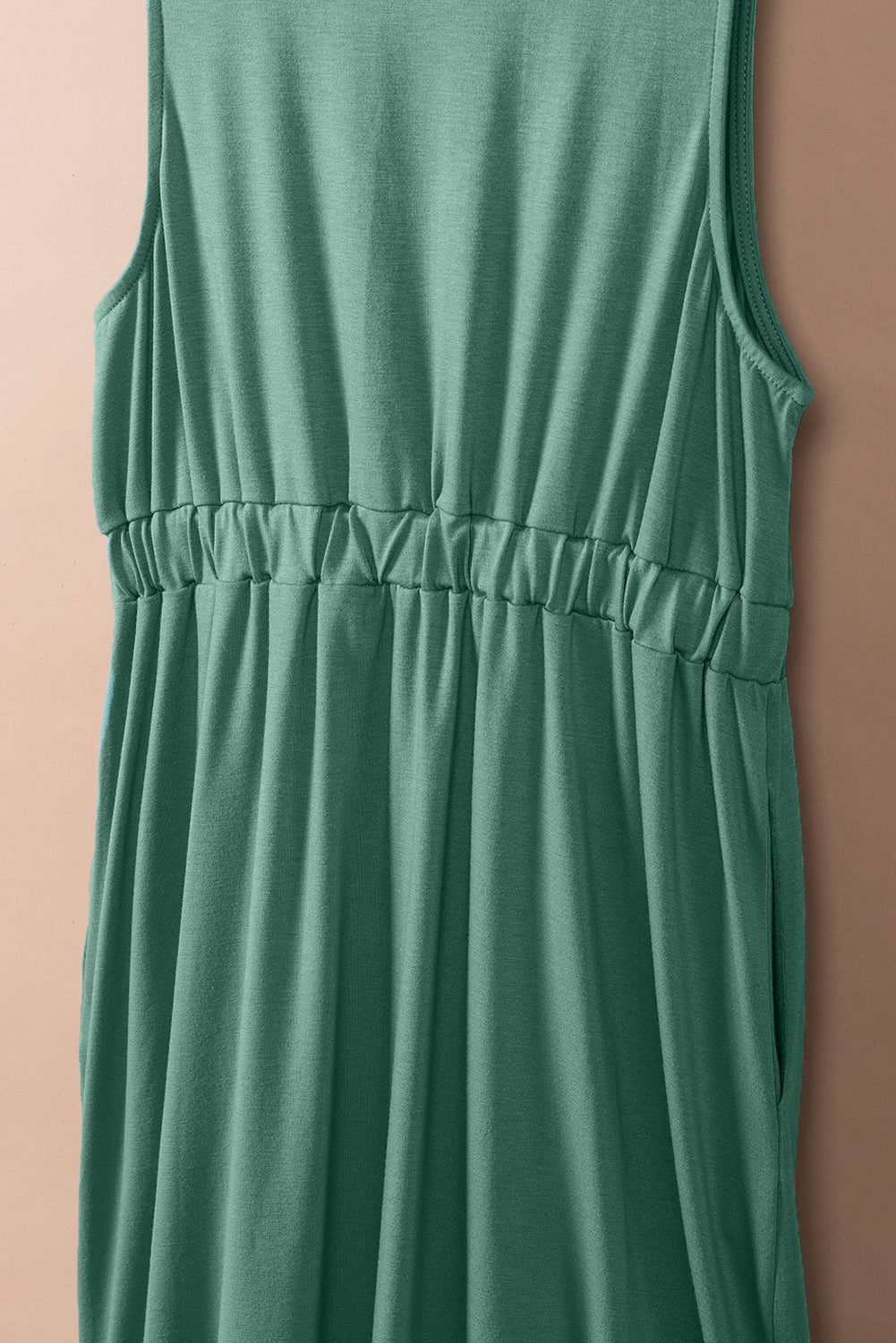 Green Buttons Sleeveless High Waist Mini Dress
