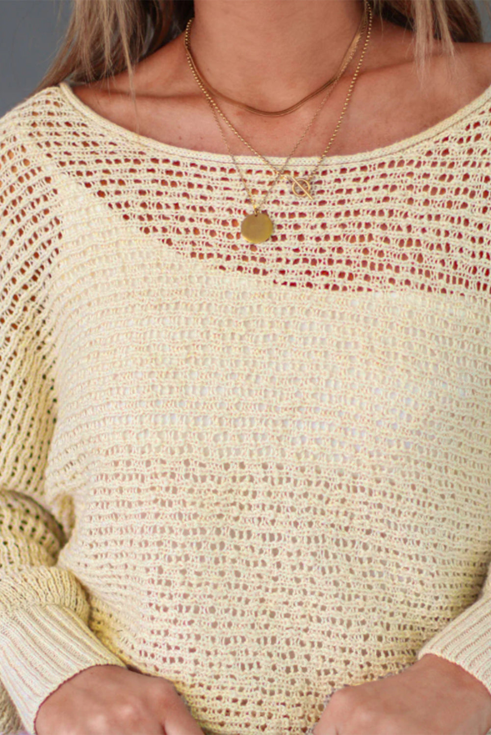 Apricot prosojni odprti pleteni pulover