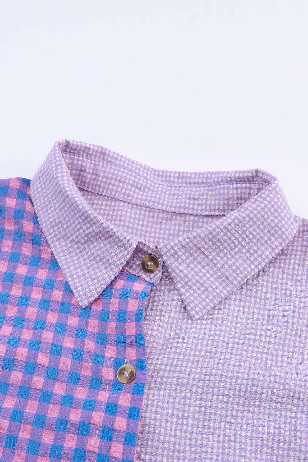 Purple Mixed Plaid Button Down Long Sleeve Chest Pocket Shirt