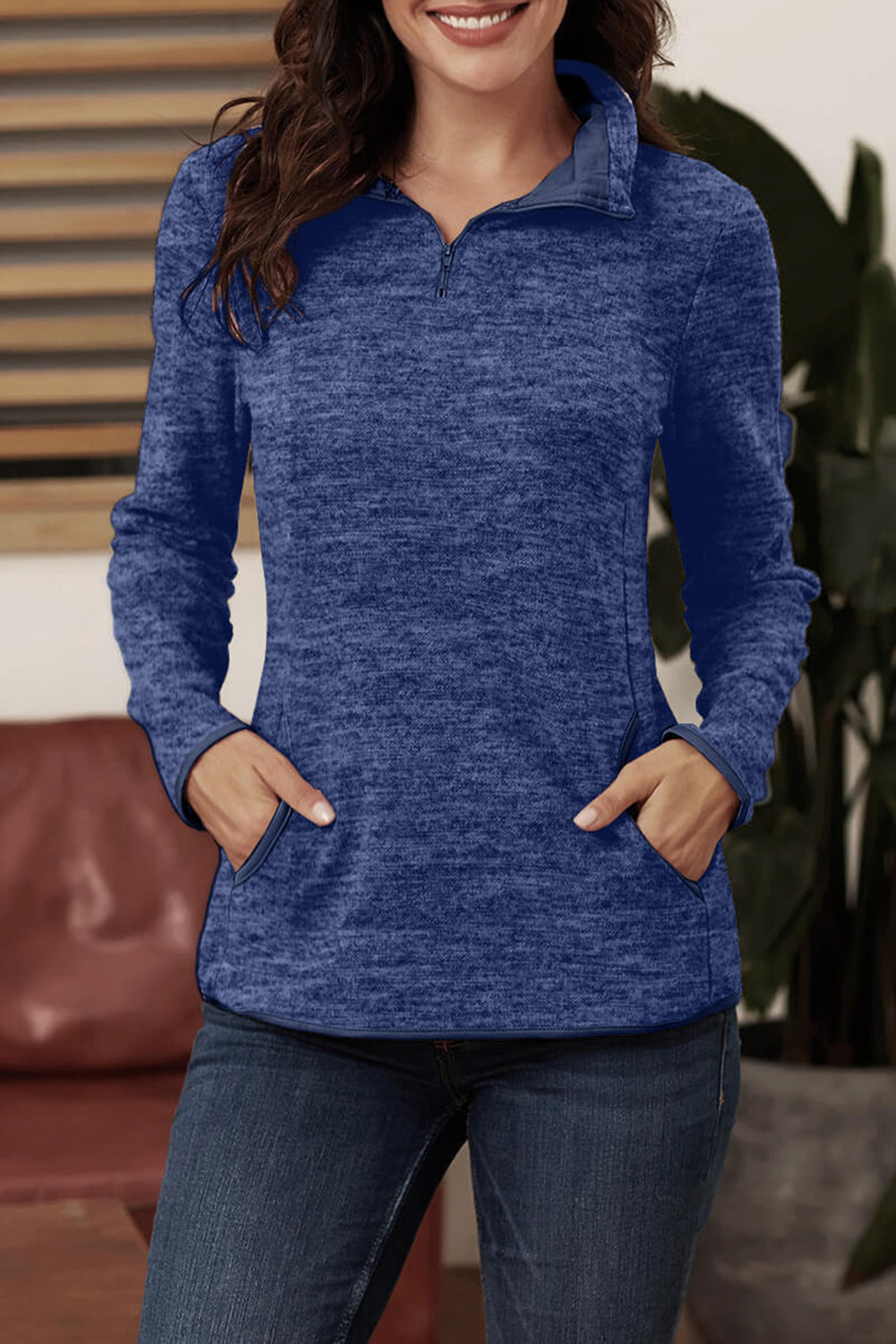 Graues Pullover-Sweatshirt mit Viertelreißverschluss