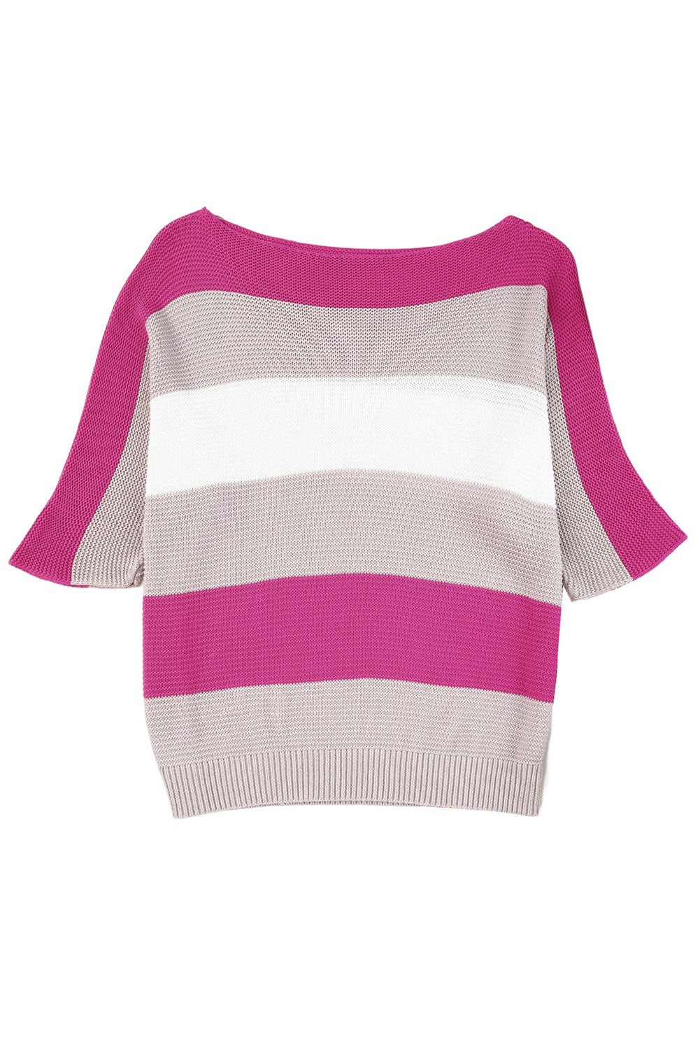 Pleteni pulover s ružičastim kontrastnim prugama do pola rukava