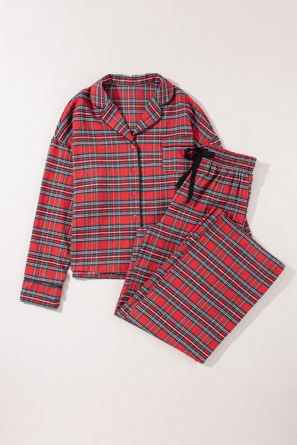 Ensemble pyjama chemise à manches longues et pantalon à carreaux tartan rouge ardent