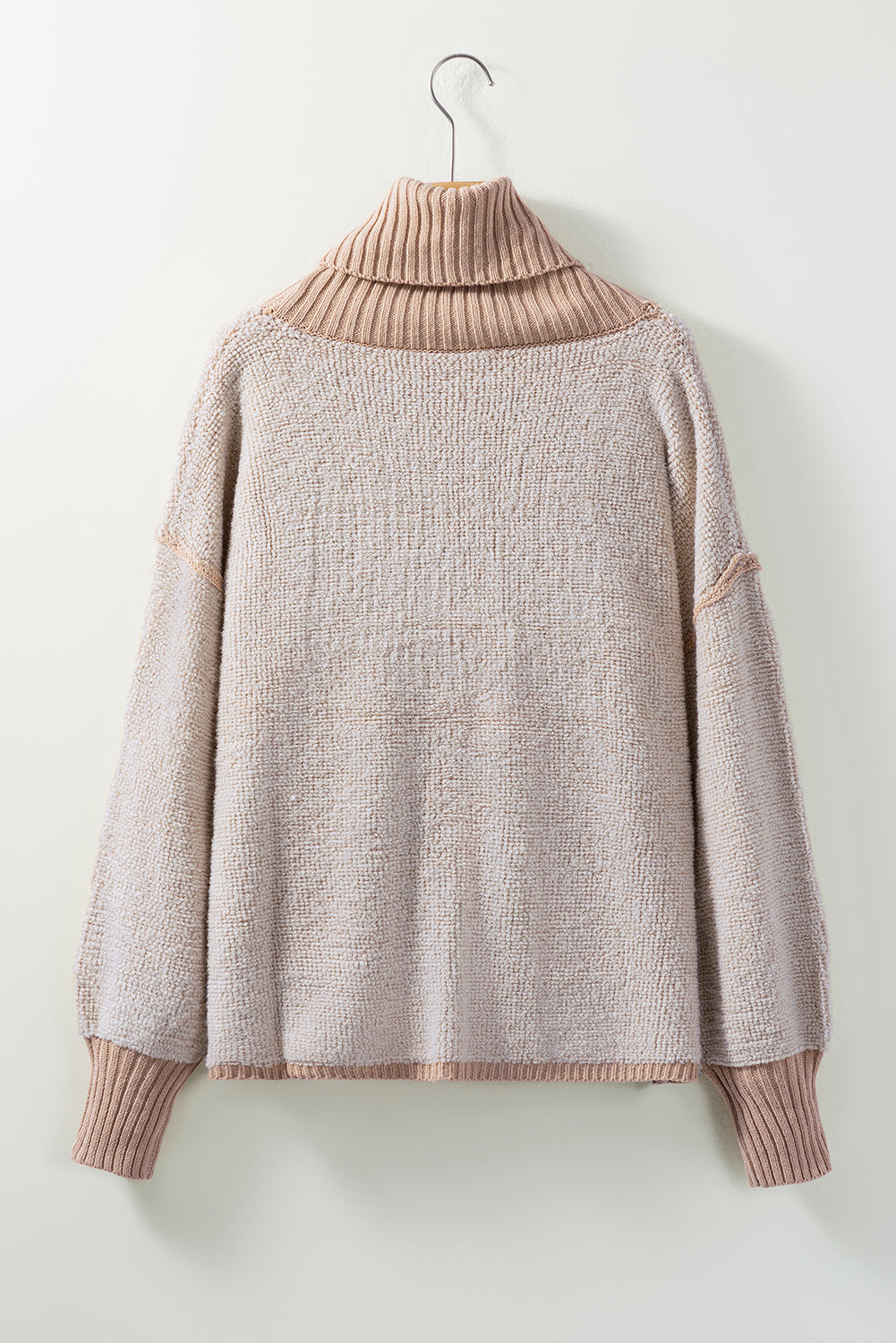 Khaki Contrast Ribbed Turtleneck Sweater