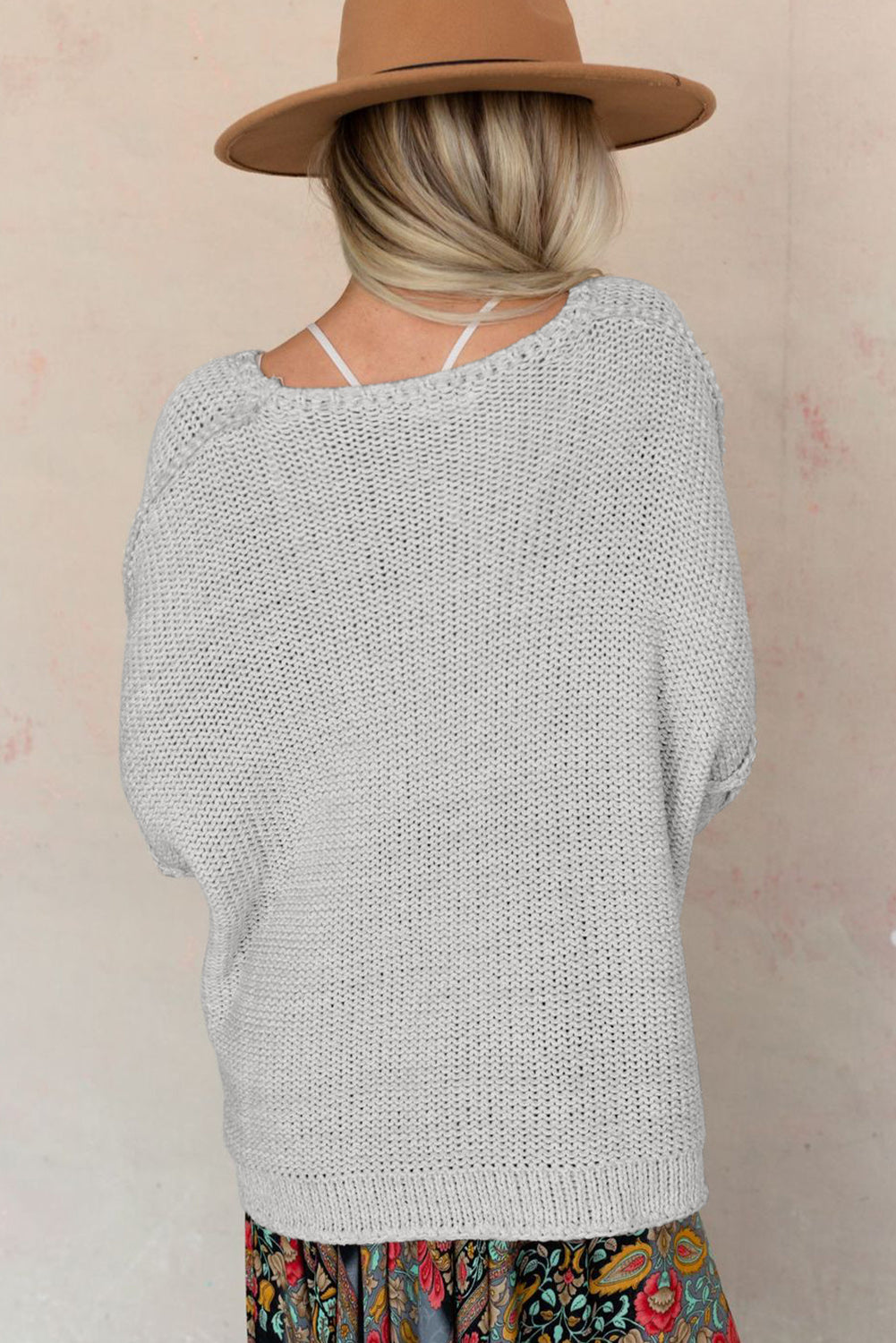 Bež ohlapen pleten pulover s slouchy teksturo