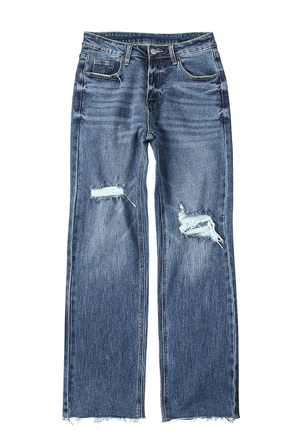 Jeans larghi con gambe dritte strappate a vita alta blu cielo
