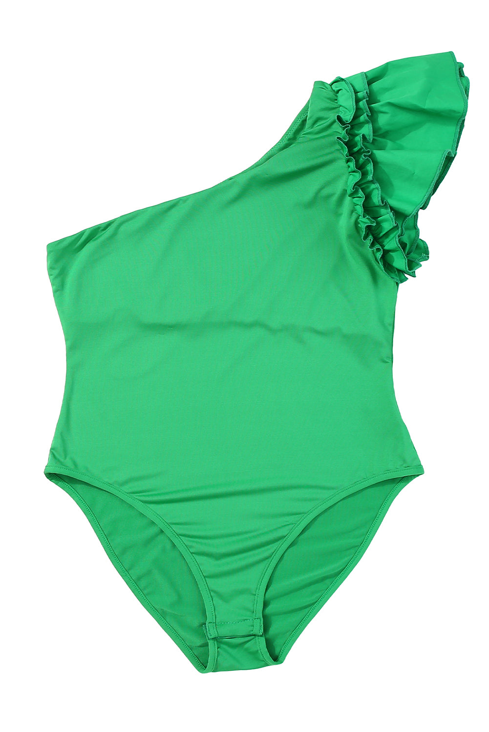 Grüner einfarbiger One-Shoulder-Body mit Rüschenärmeln
