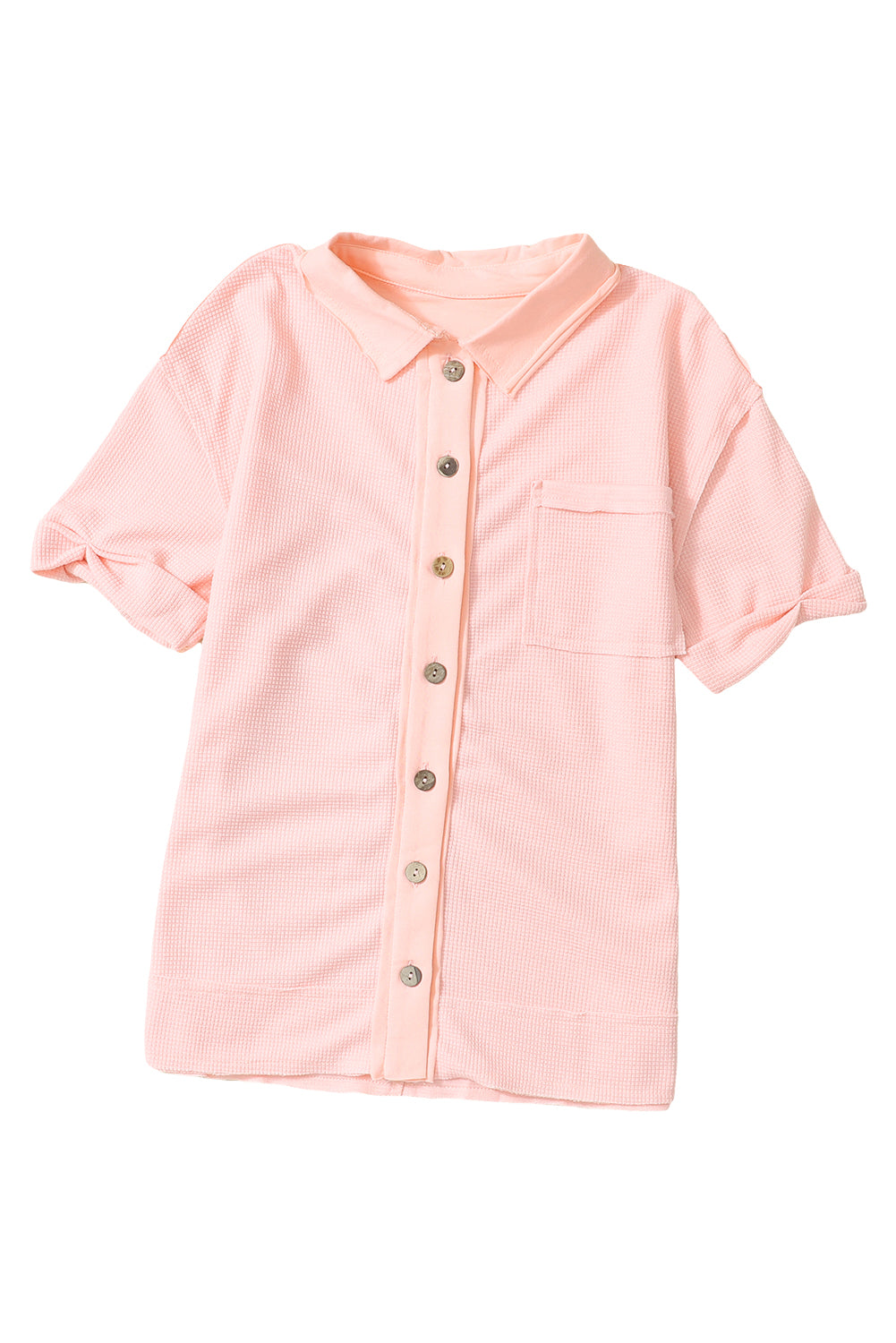 Camicia a maniche corte con bottoni in maglia waffle con lavaggio acido rosa