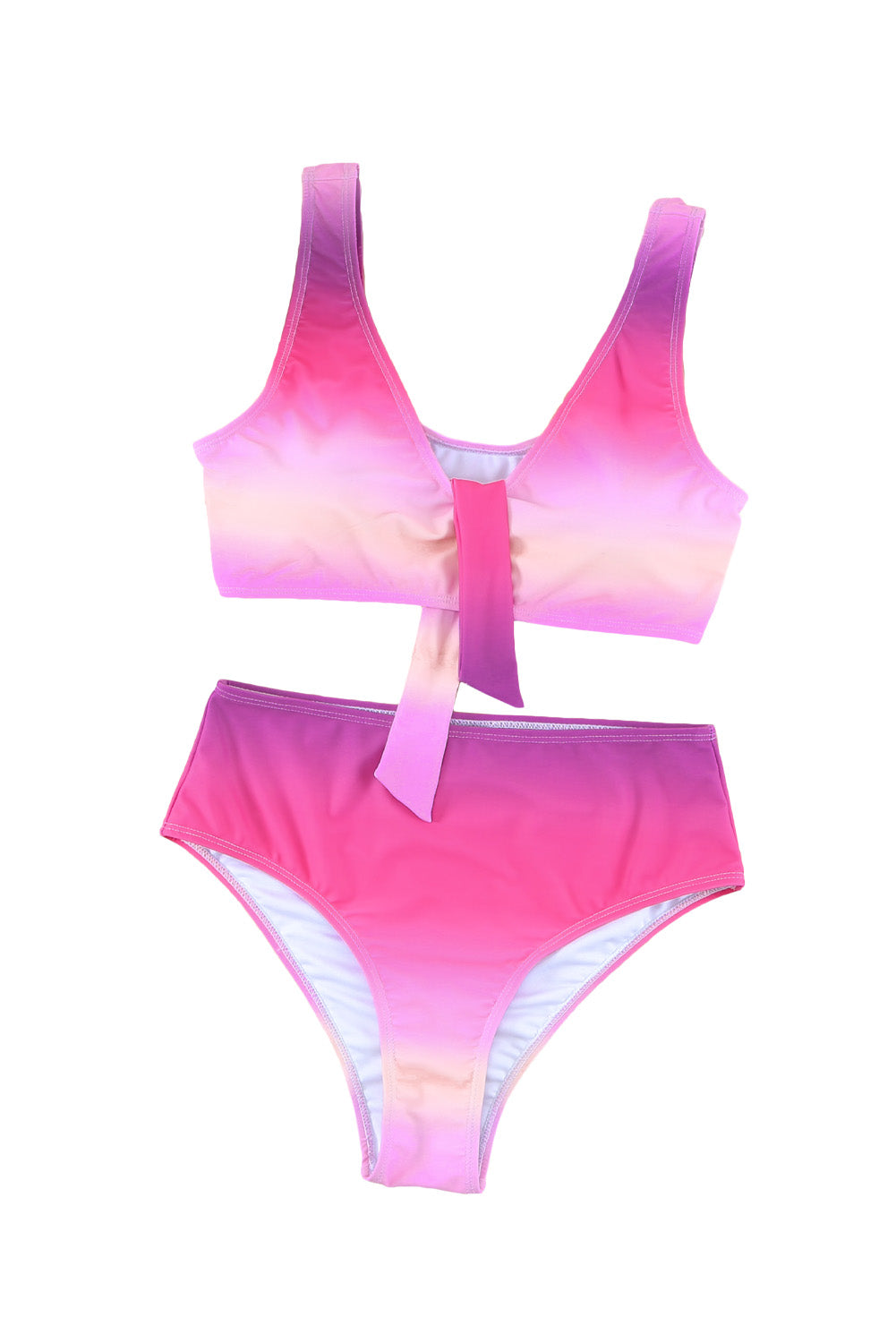 Costume da bagno bikini con scollo a V annodato in colore sfumato viola