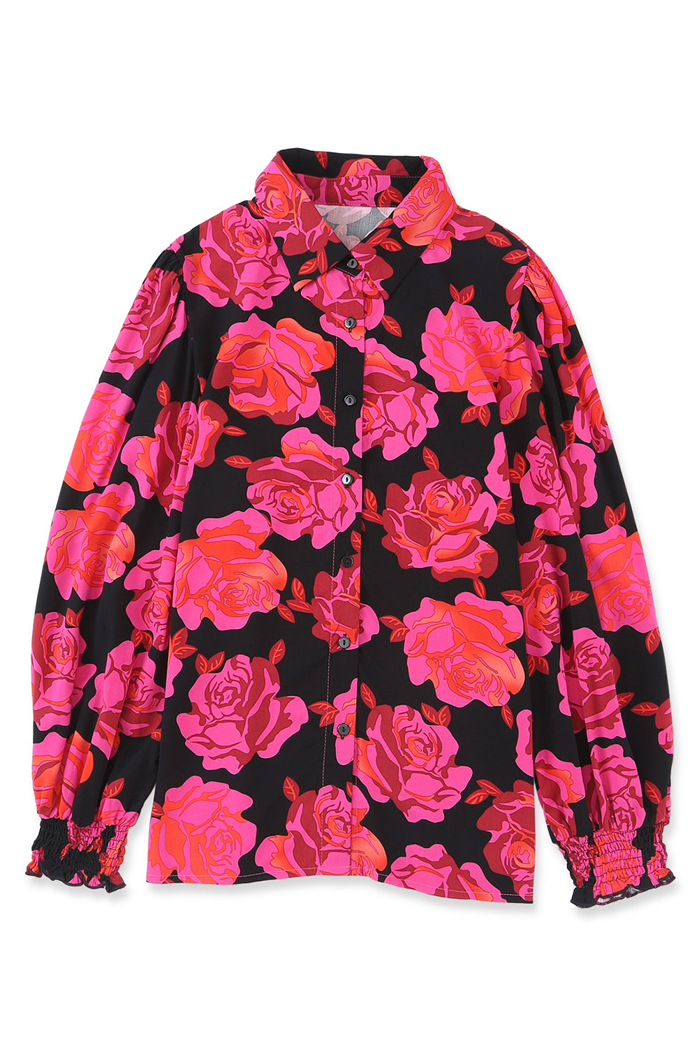 Langärmliges Hemd mit gerafften Bündchen und Rosenblumenmuster