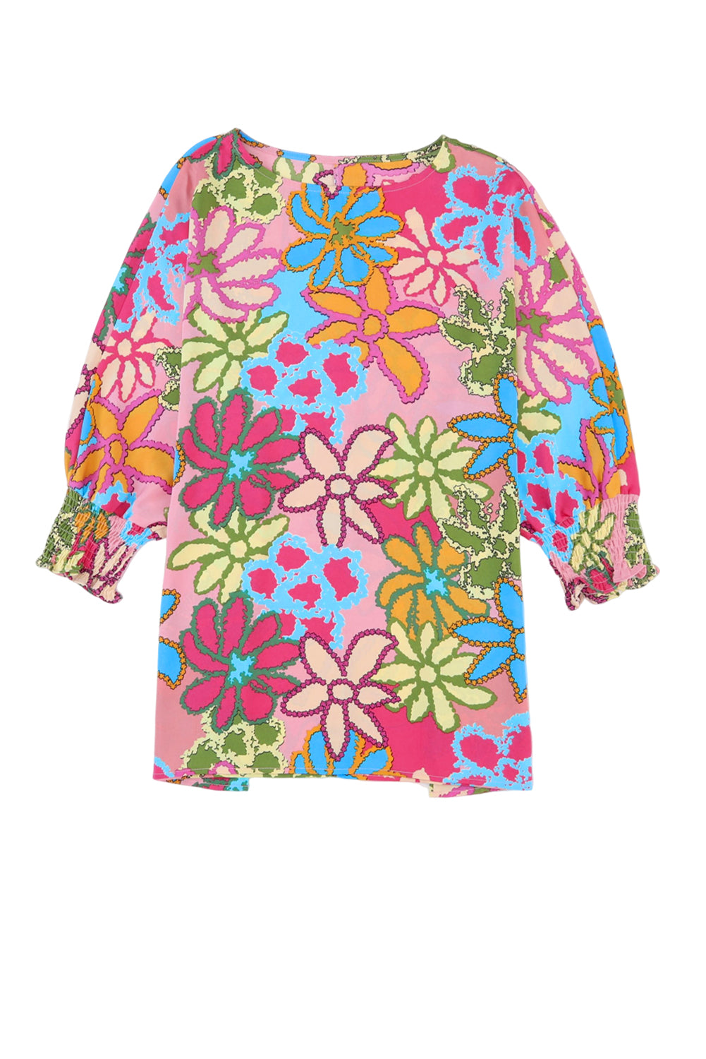 Rožnata bluza z zapestnicami in cvetličnim potiskom