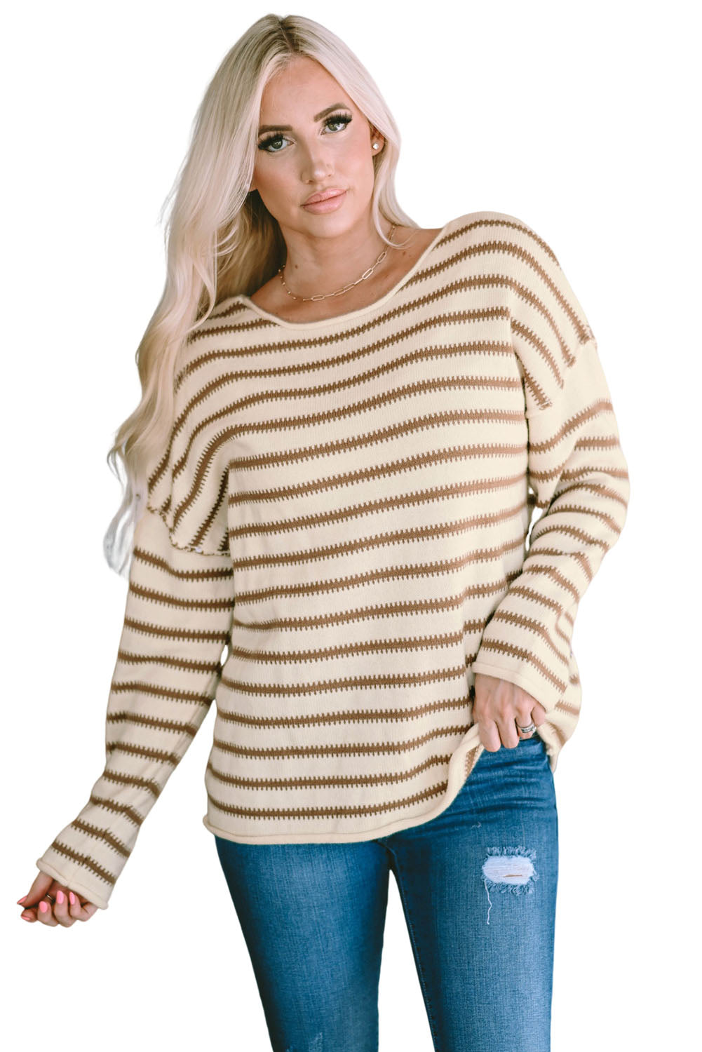 Black Striped Drop Shoulder Oversized Sweater
