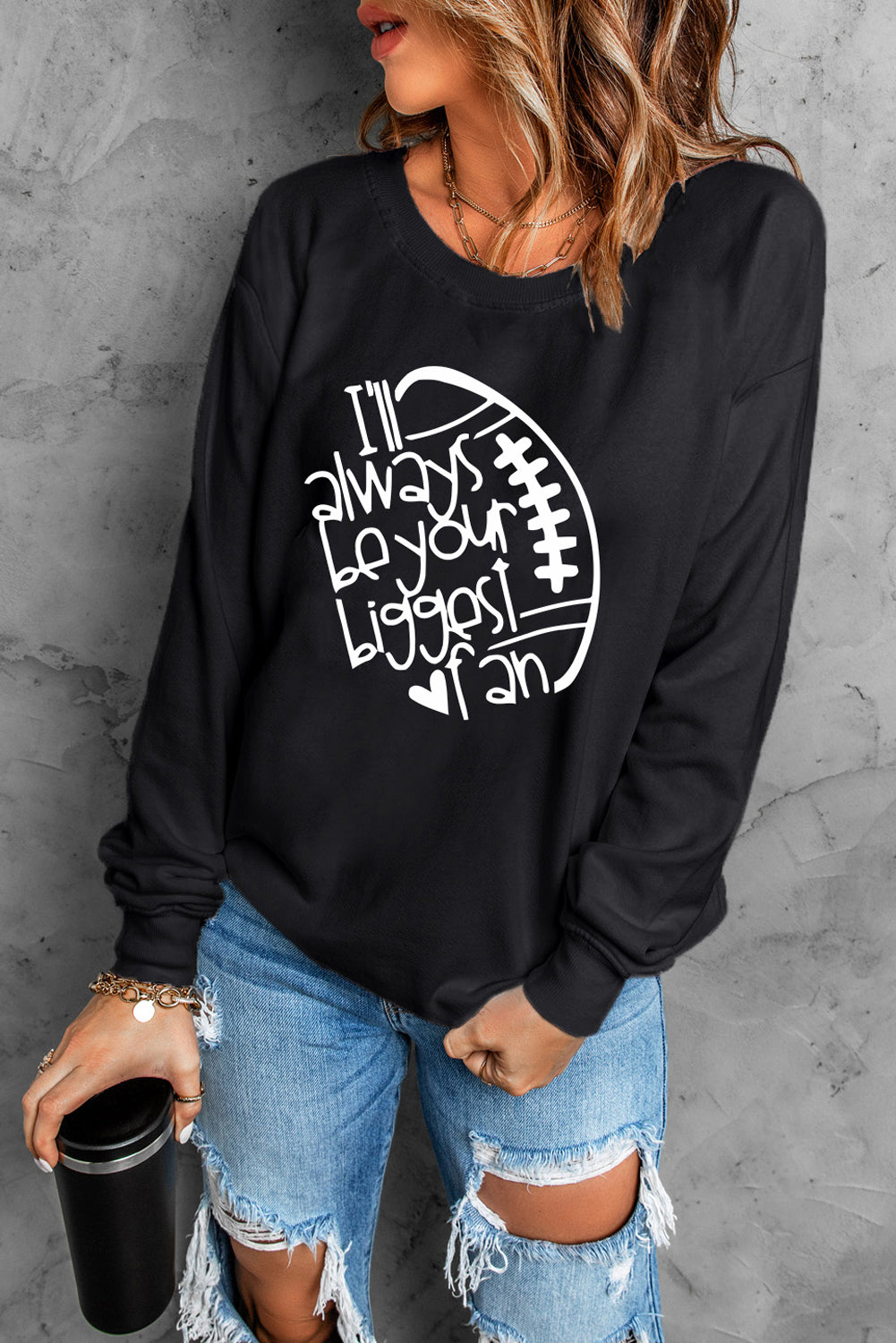 Pullover-Sweatshirt mit grafischem Buchstabendruck und Rundhalsausschnitt