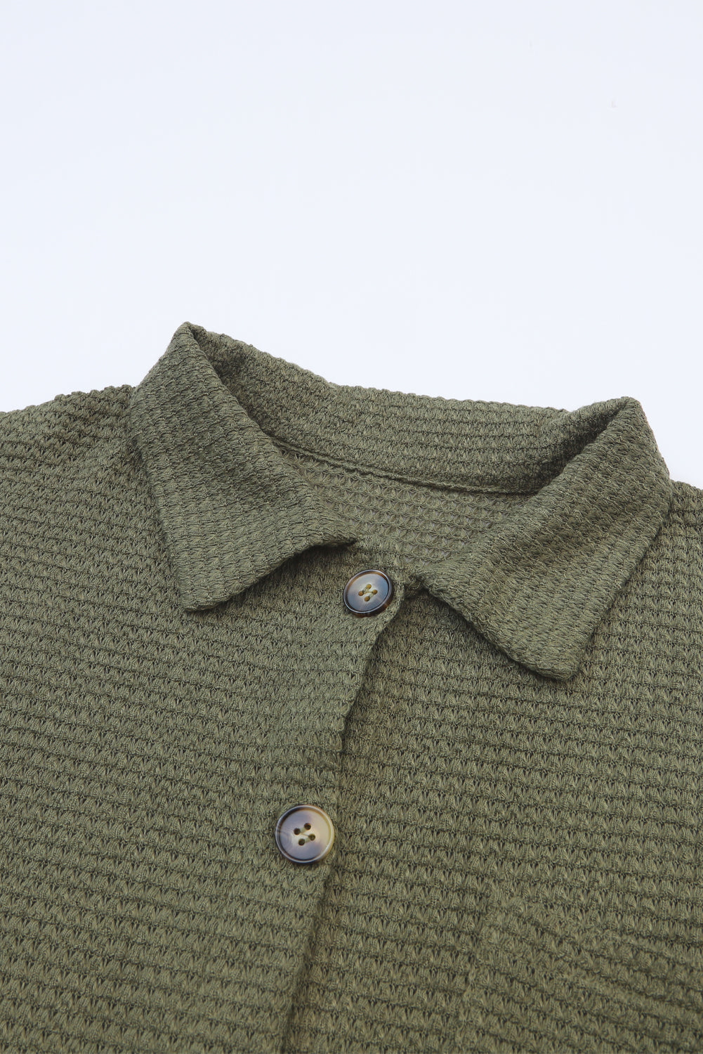 Green Waffle Knit Button Up Casual Shirt