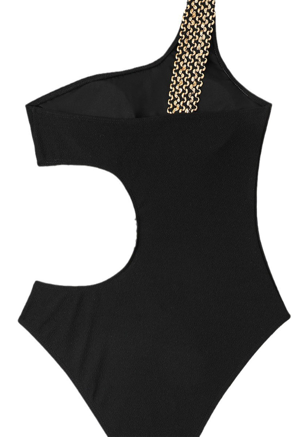 Black Textured Stitch One Shoulder Cutout One Piece Swimsuit