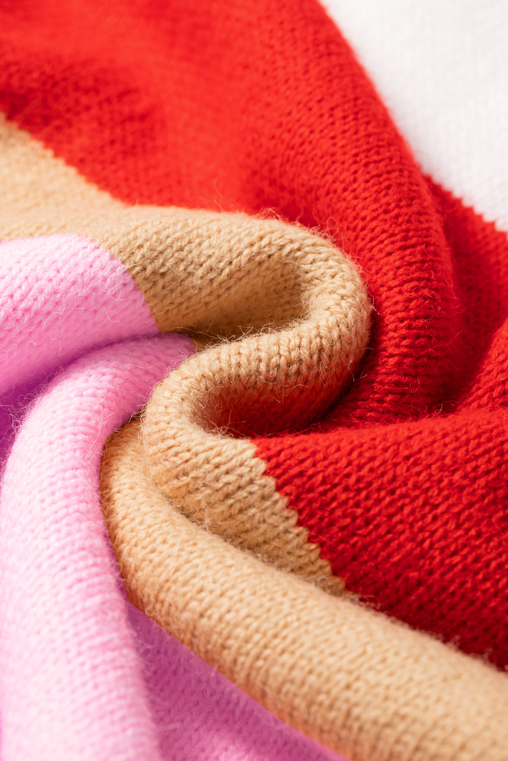 Ognjeno rdeči mešani pulover s črtastimi rokavi Horizon