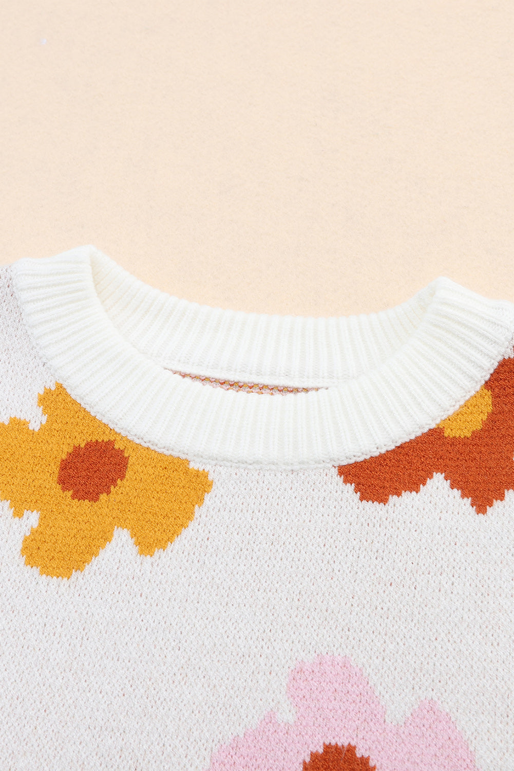 Rožnat pleten pulover z rebrastim robom Sweet Flower