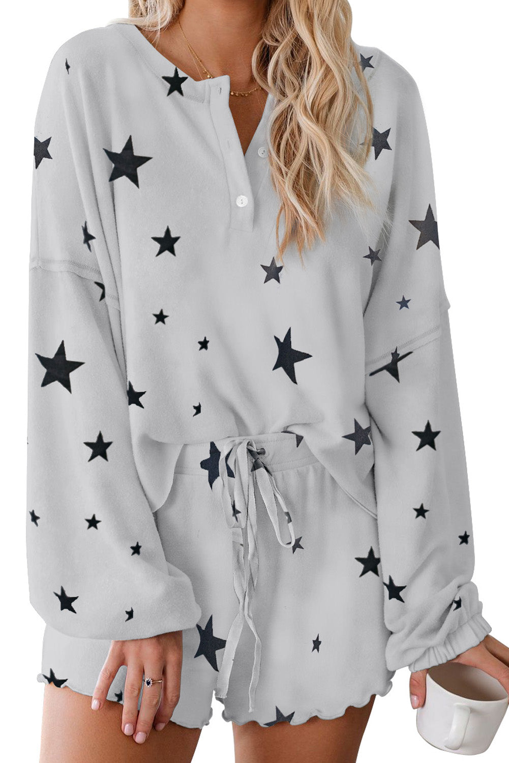 Set pigiama in maglia con stampa di stelle