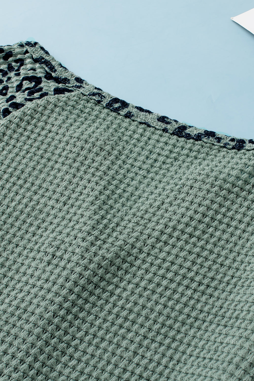 Zelena leopard vafel pletena bluza s V izrezom
