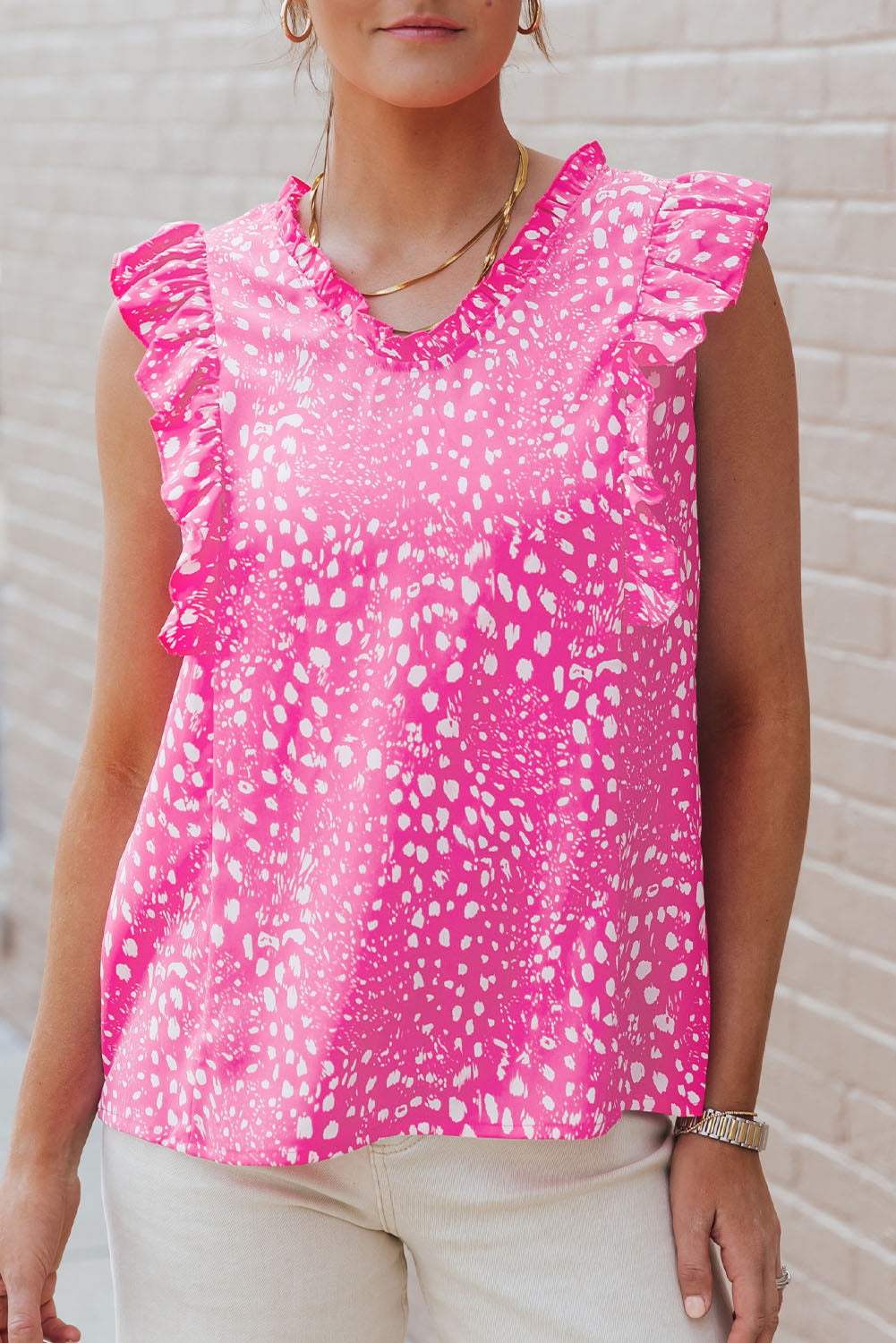 Majica bez rukava s ružičastim leopard rubovima
