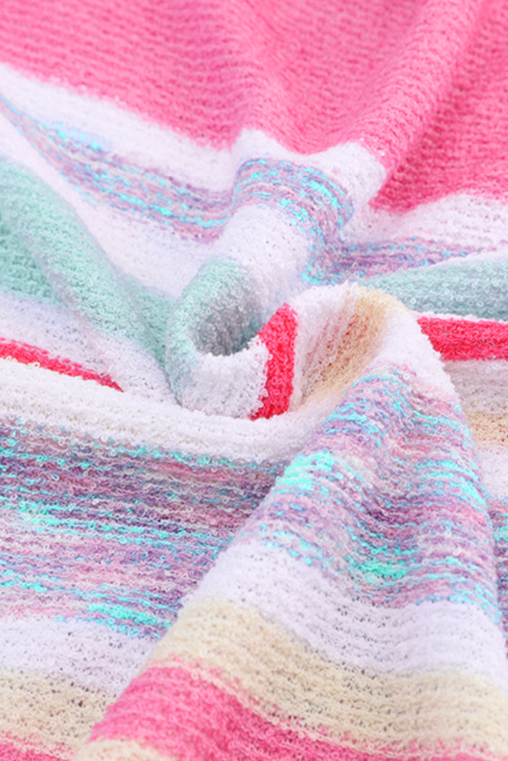 Top lavorato a maglia con maniche a tre quarti a righe color block rosa