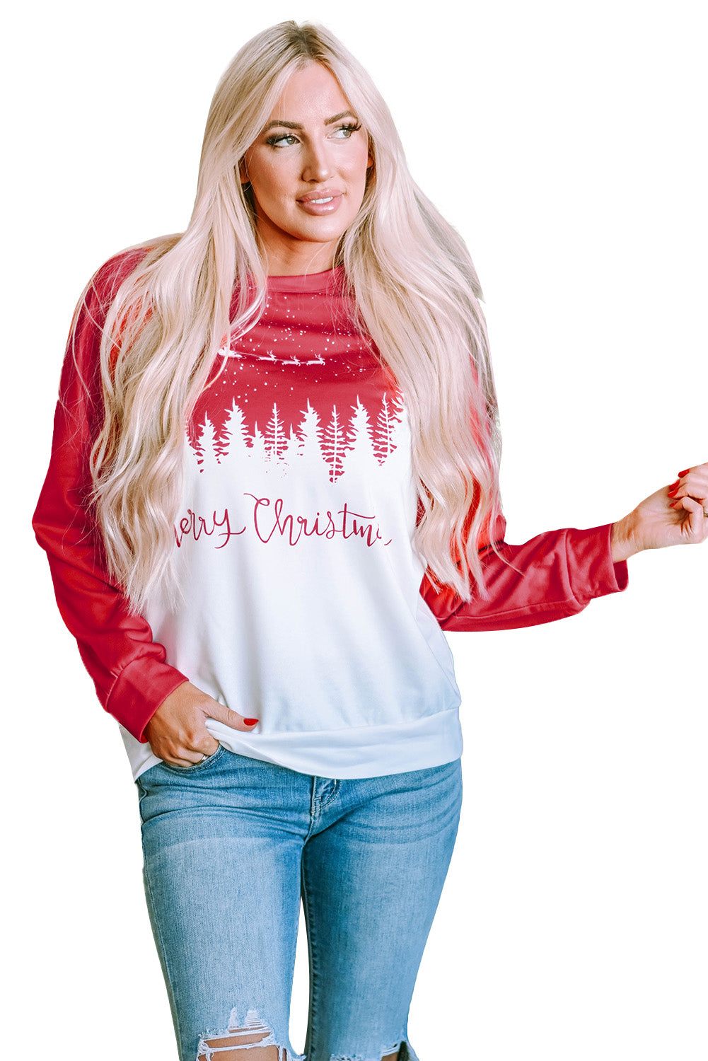 Graphique d'arbre de renne joyeux Noël rouge ardent Sweatshirt épais