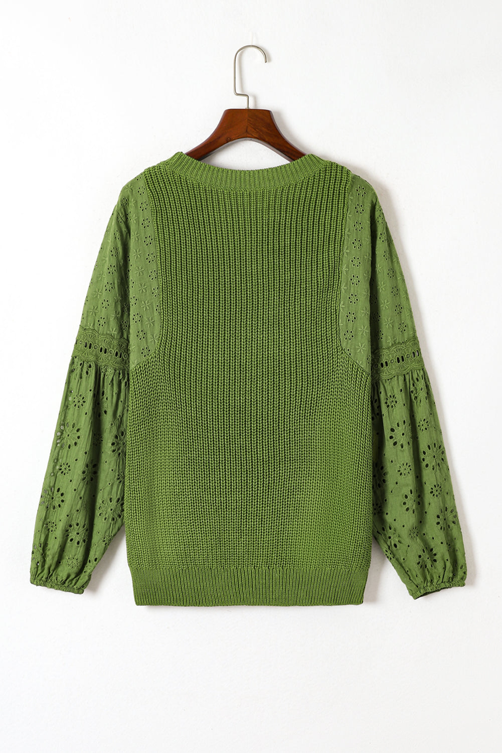 Patchwork pulover na spuštena ramena sa zelenim ušicama