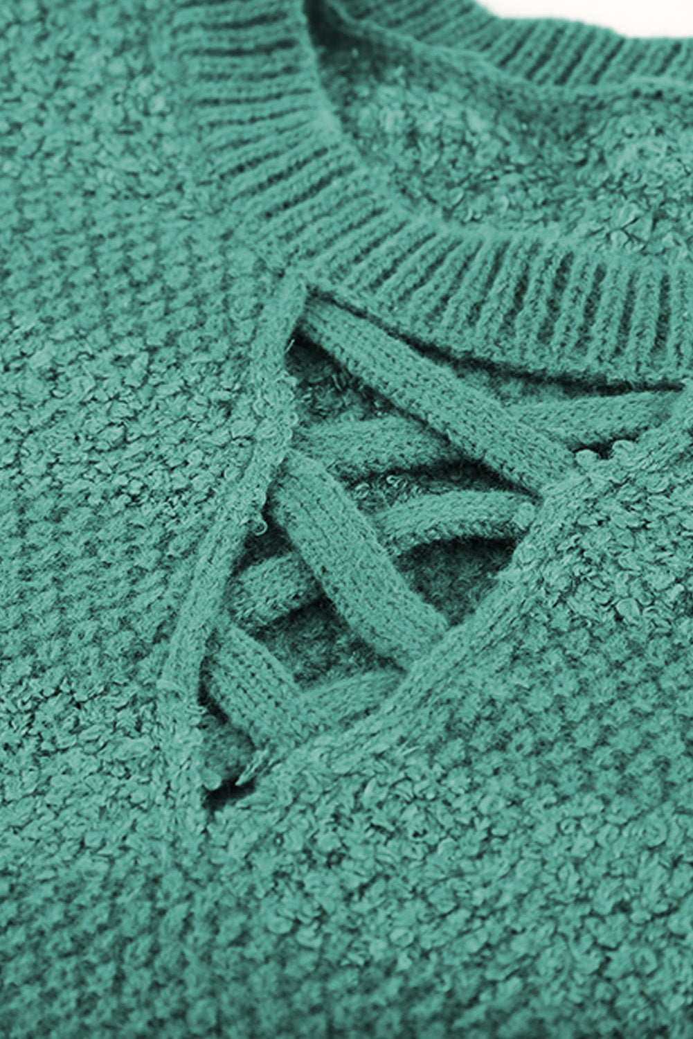 Green Crisscross Keyhole Fuzzy Sweater