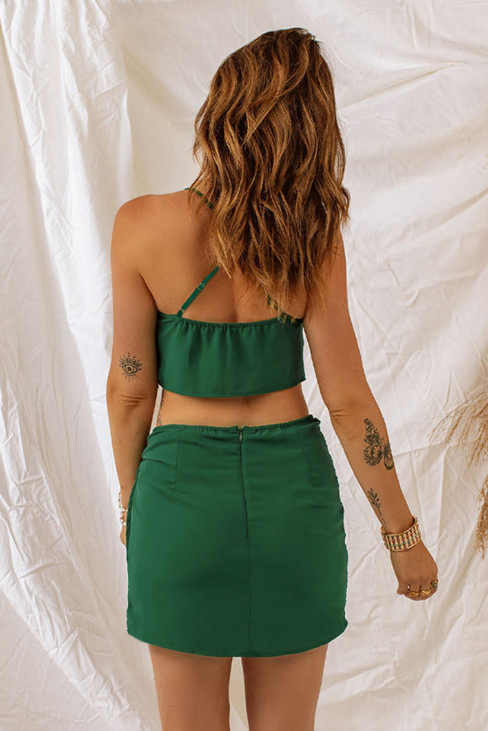 Green Drape kratki top i set suknje na omot