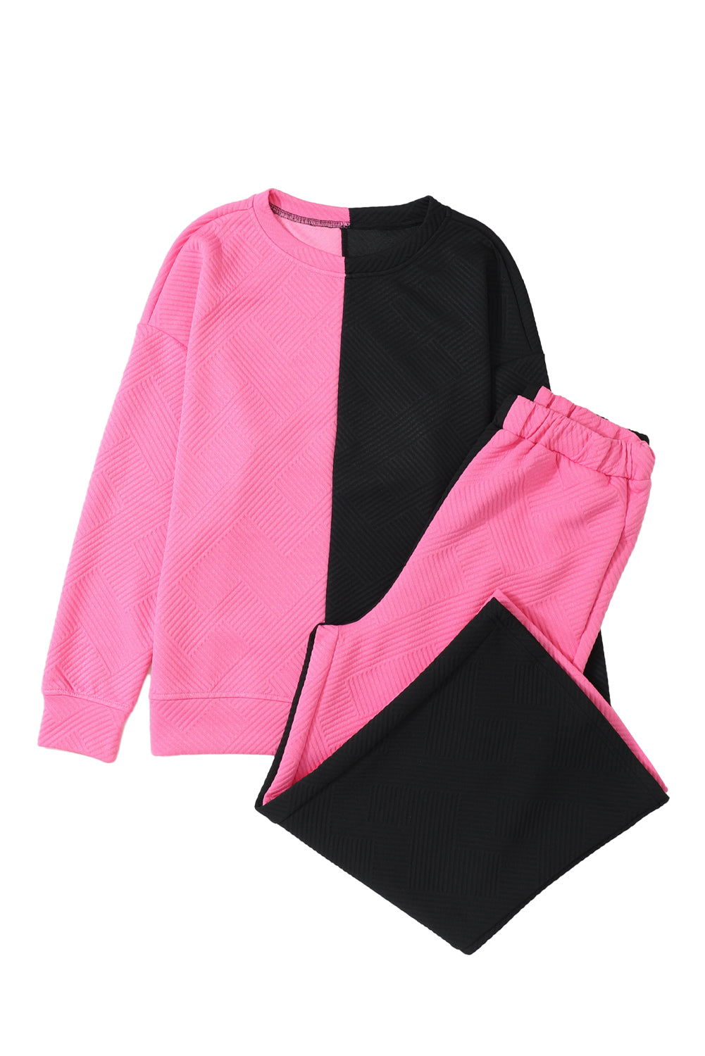 Multicolor Contrast Color Block Textured Casual 2pcs Outfit