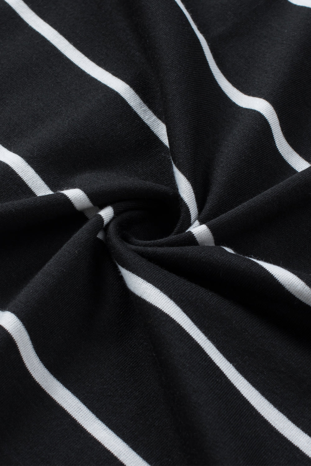 Black Striped Print Side Pockets Short Sleeve Tunic Top