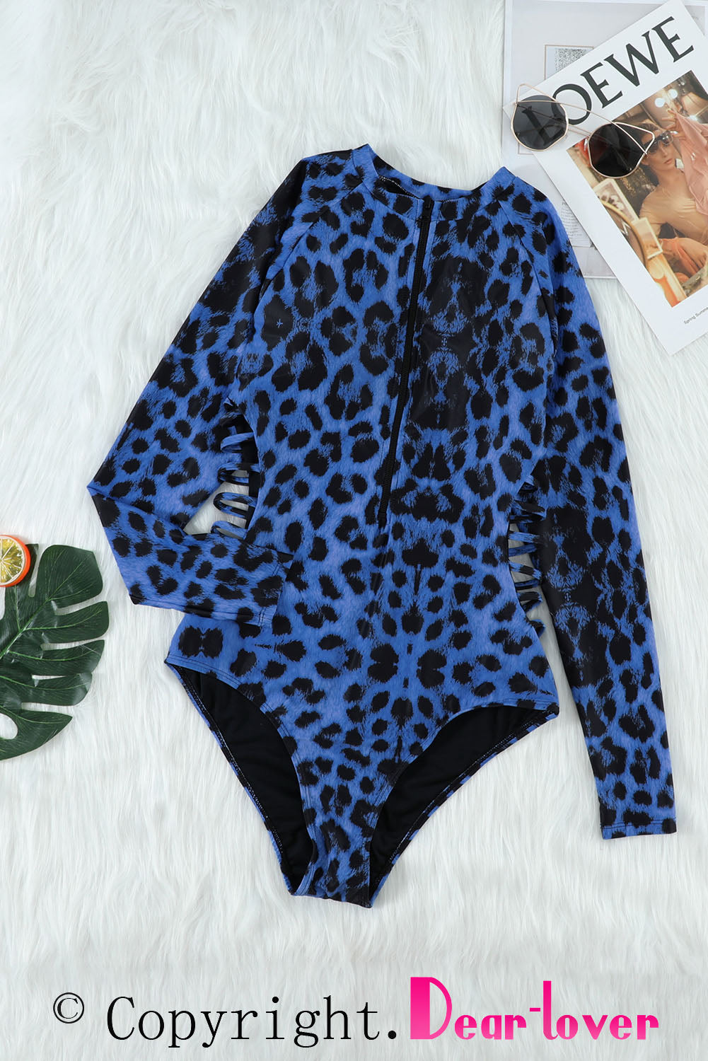 Plavi kupaći kostim Rash Guard s uzorkom leoparda i patentnim zatvaračem