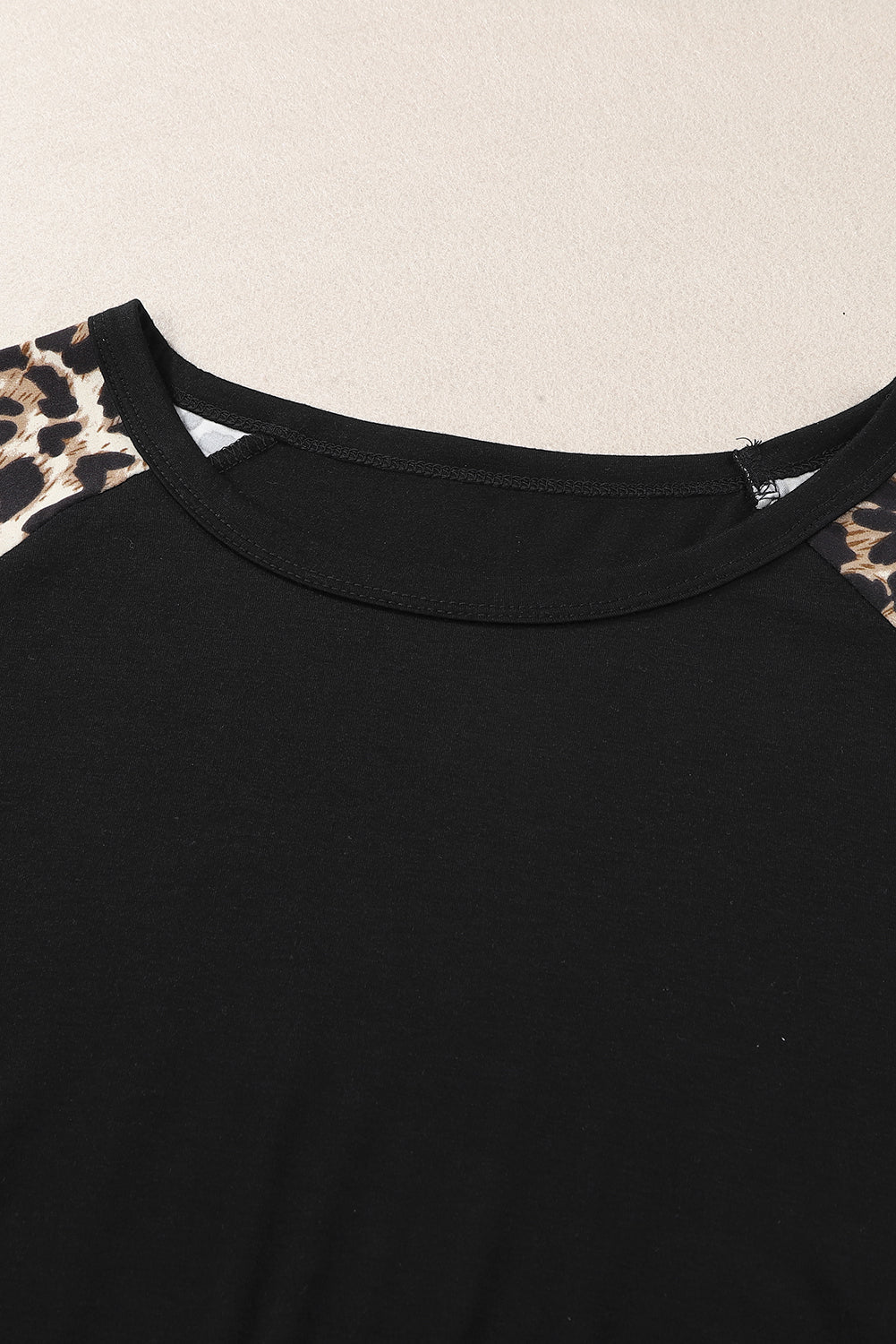 Black Ruffled Leopard Sleeve Patchwork Top