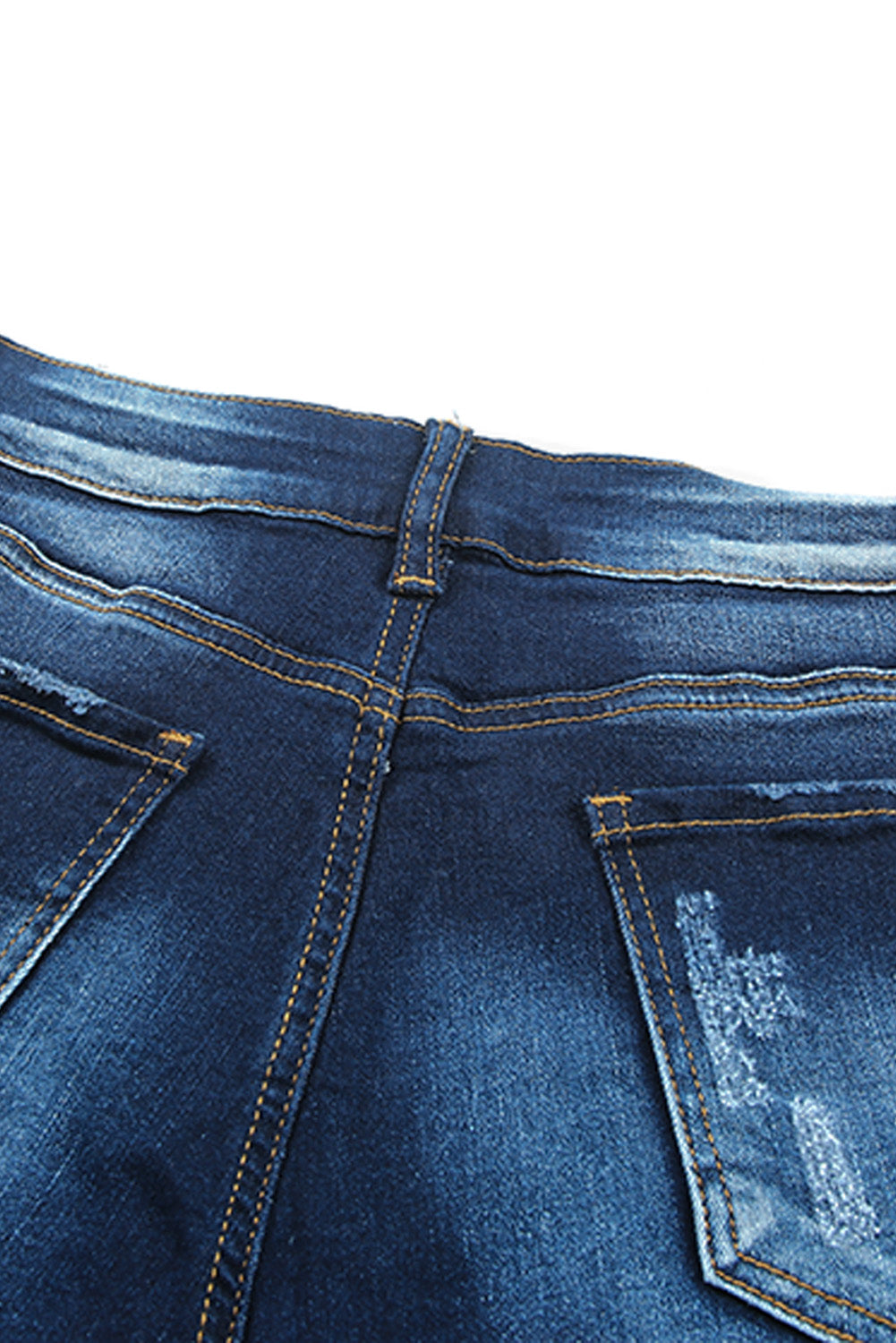 Pantaloncini di jeans skinny effetto invecchiato a vita alta blu
