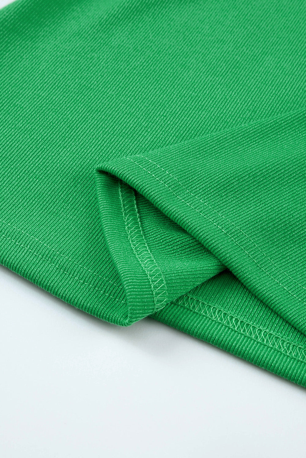 Green Rib Knitted Ruffle Sleeve U Neck Top