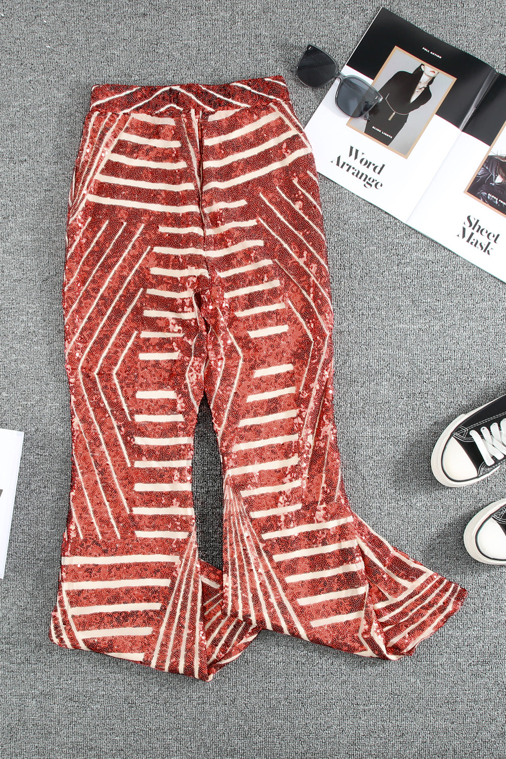 Vatreno crvene široke nogavice sa šljokicama