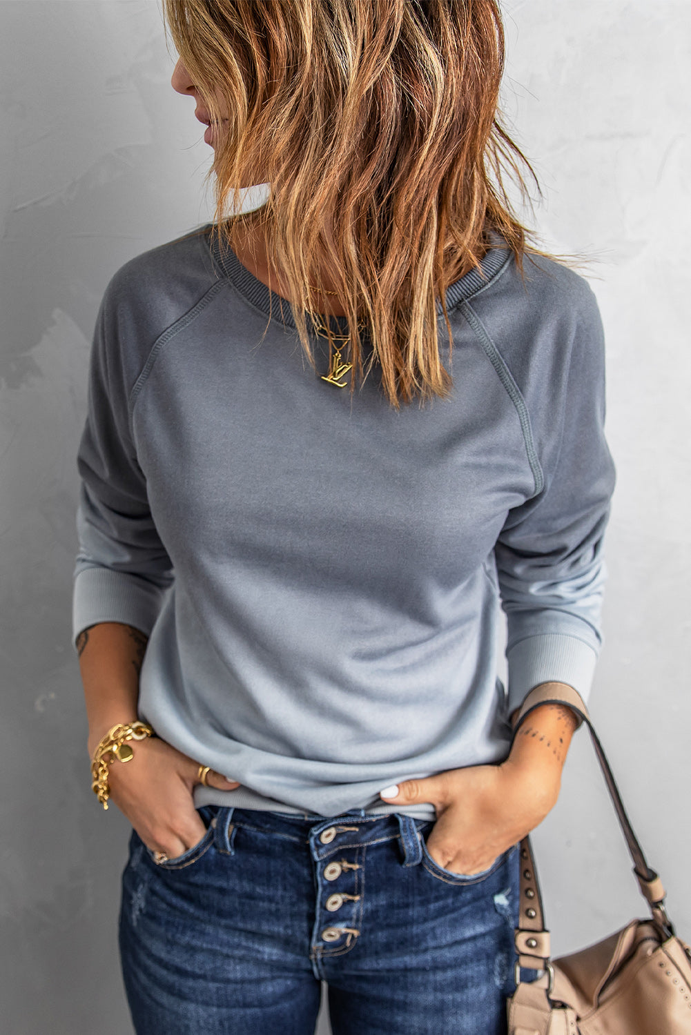 Graues Ombré-Langarm-Sweatshirt mit Rundhalsausschnitt