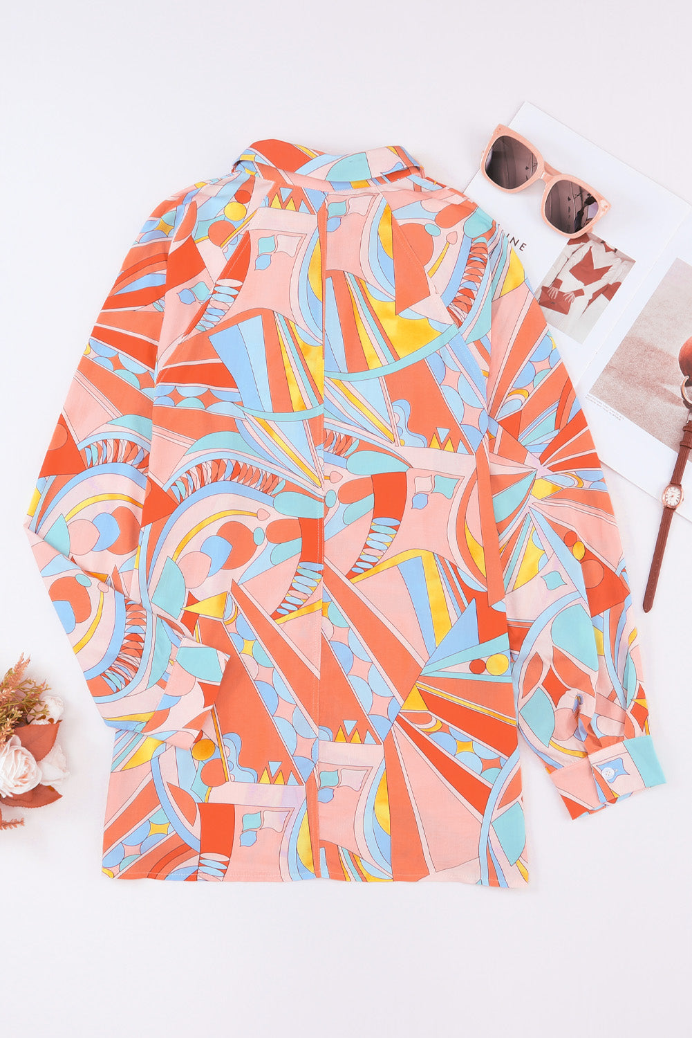 Multicolor Abstract Geometric Print Oversized Shirt
