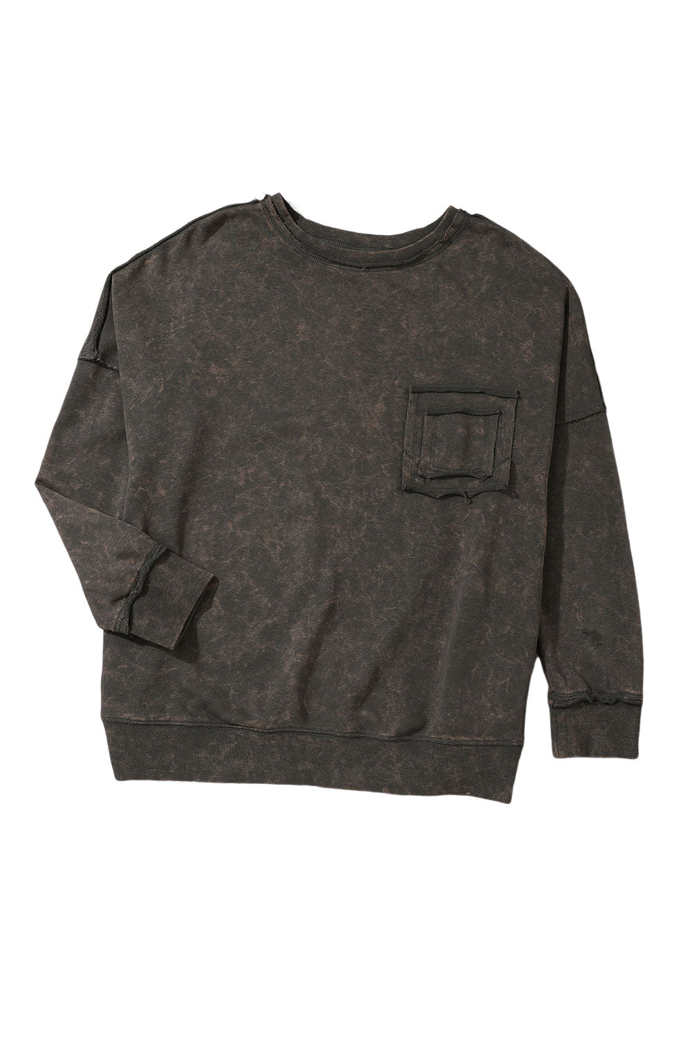 Graues, langärmliges Sweatshirt mit überschnittener Schulterpartie und Taschen in Acid-Waschung
