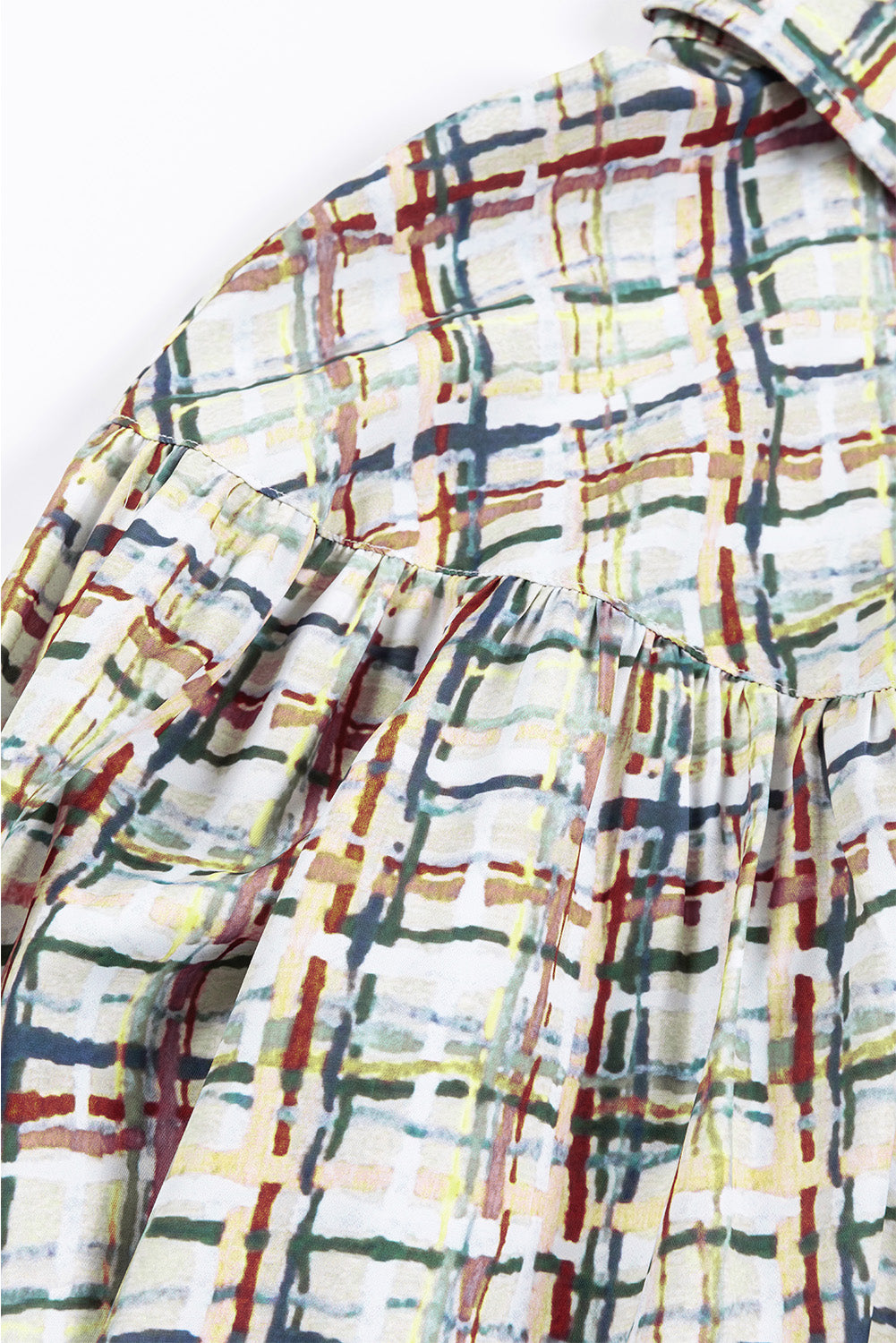 Chemise boutonnée à manches bouffantes à motif écossais multicolore