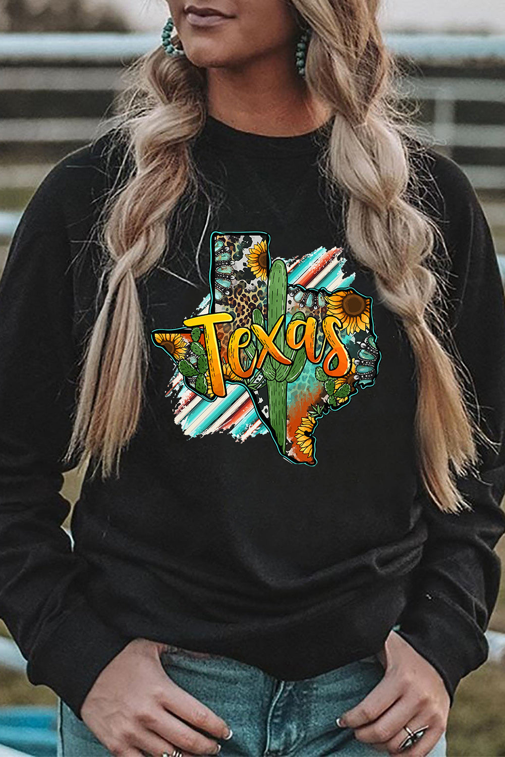 Texas Leopard Sunflower Turquoise Serape Cowboy Graphic Sweatshirt