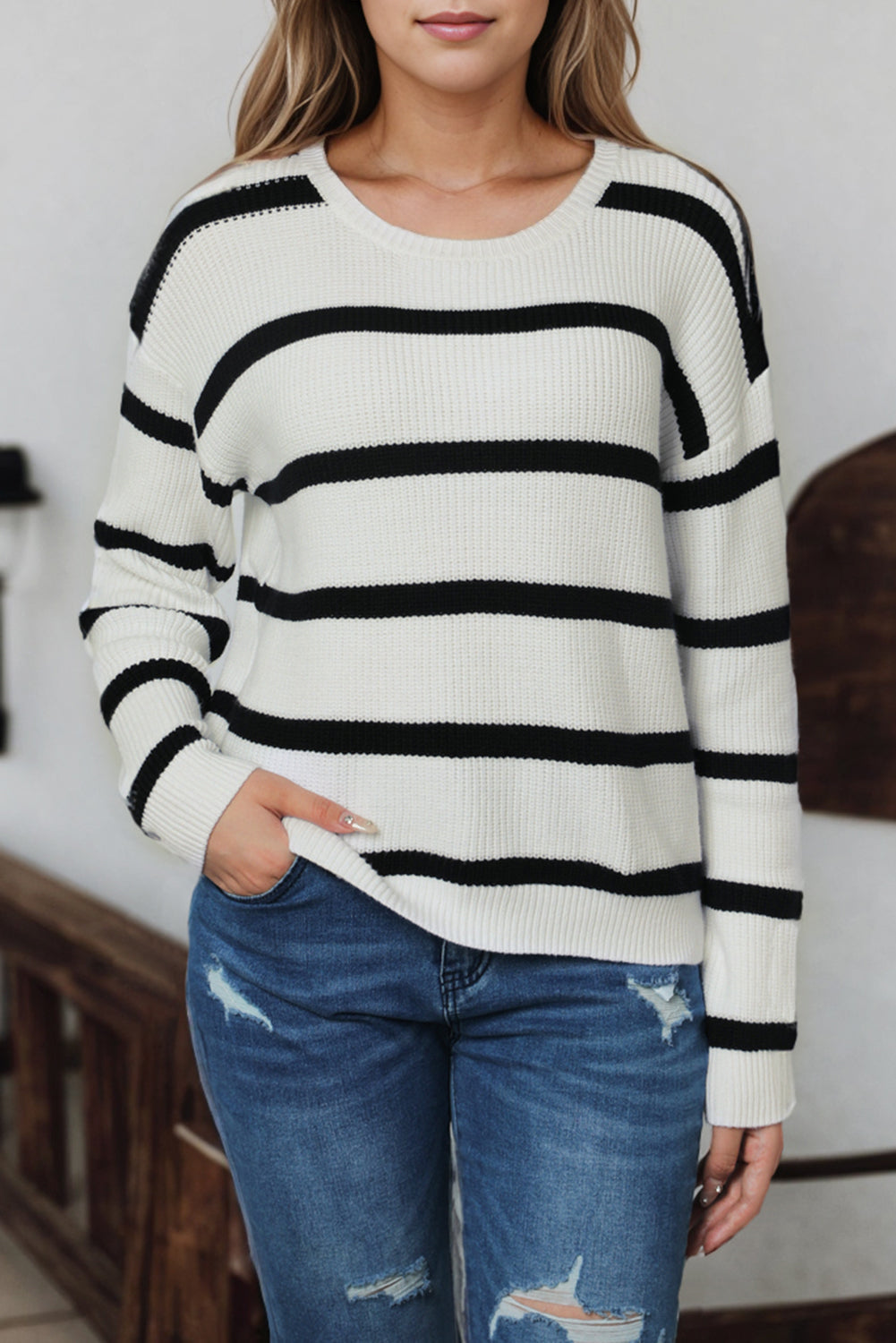 Stripe Buttoned Decor Sweater
